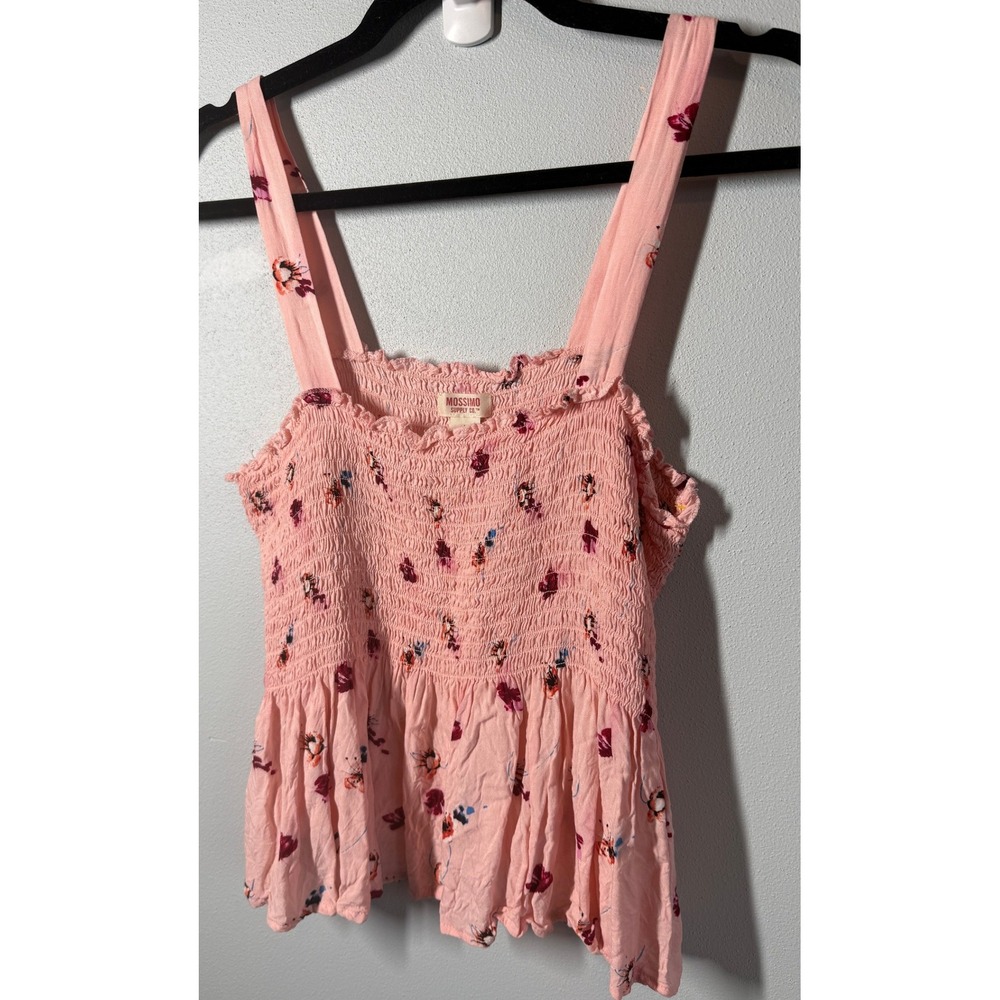 Mossimo Supply Tank Top Size L Pink Floral Smocked Peplum Hem Festival Girly